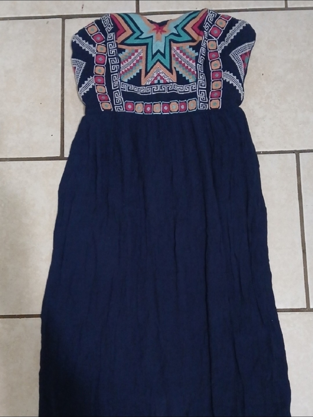 Maurices Womens Sz M Navy Embroidered Strapless Maxi Dress